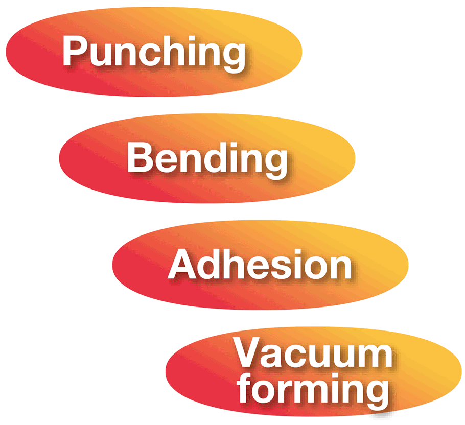 Punching, Bending, Adhesion, Vacuum forming