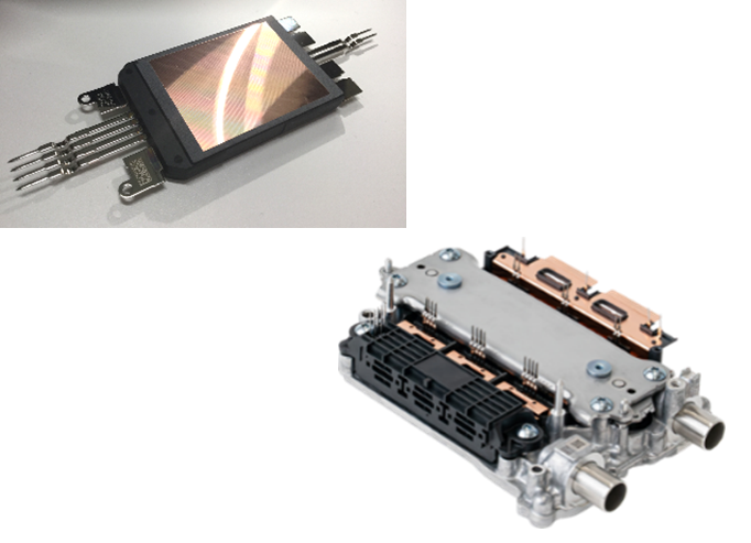 Power Module with a Metal Substrate (Left) and Inverter (Right)